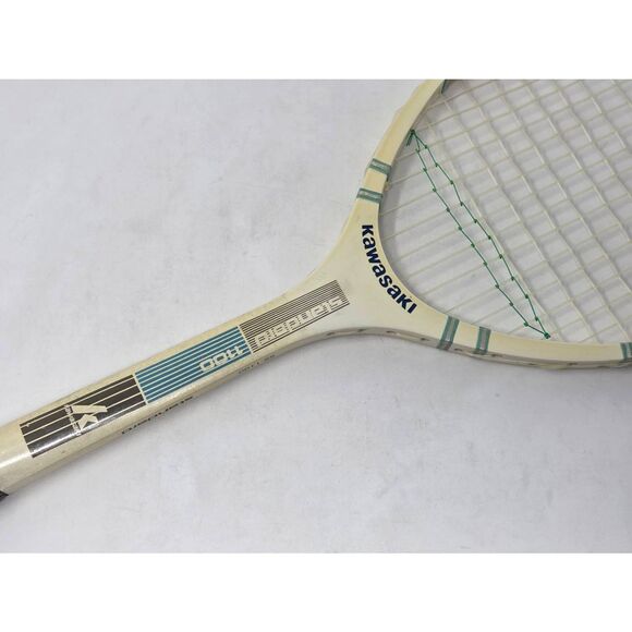 VINTAGE KAWASAKI SS-1100 TENNIS RACKET RACQUET CREAM BLUE WOODEN STANDARD 28" - Picture 8 of 9